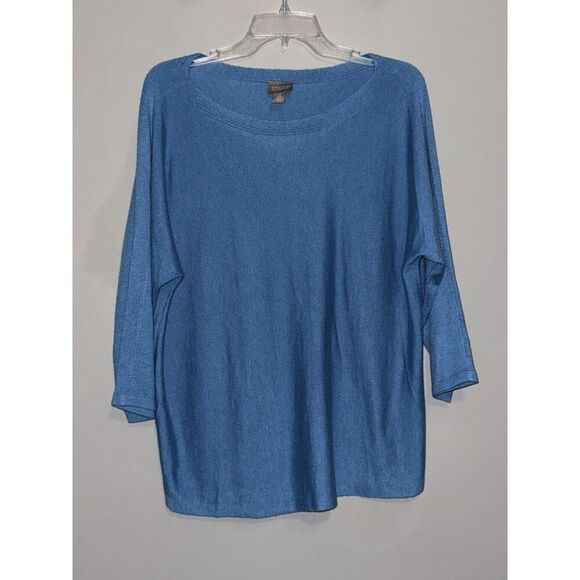 Chicos 2 Cashmere Blend Sweater Soft Cozy Boat Neck Dusty Blue Classic 12/14 Lg - Picture 3 of 13